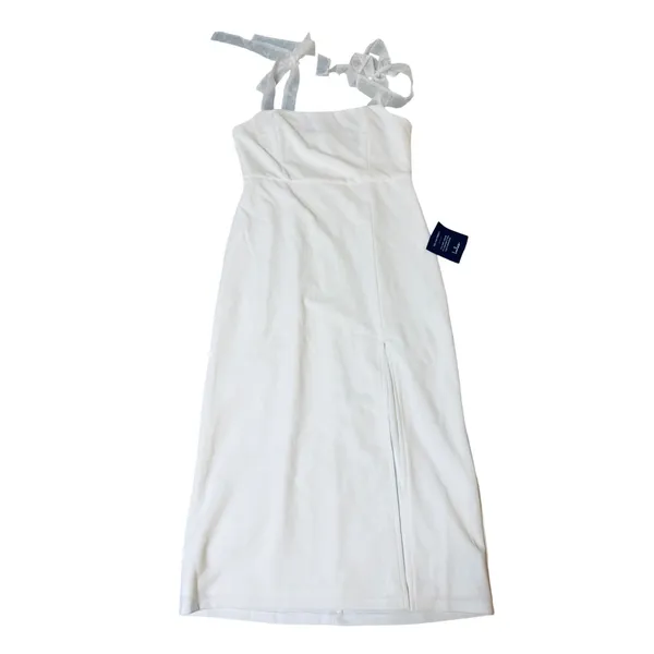 NWT Lulus Size Medium Romantic Celebration White Tie-Strap Bodycon Midi Dress - Image 3