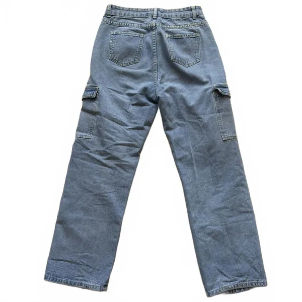 Denim Cargo Pants Utility Stretchy High Waist Wide Leg Pockets Women's Size 29 - Image 2