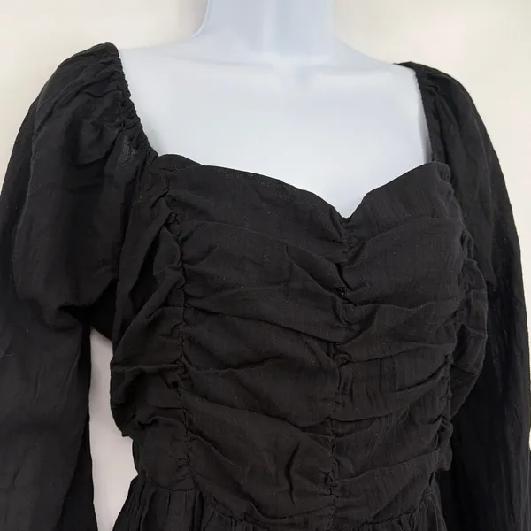 Newbury Kustom Witchy Milkmaid Top Sz L Coquette Noir Peplum Fairy Grunge Smock - Image 3