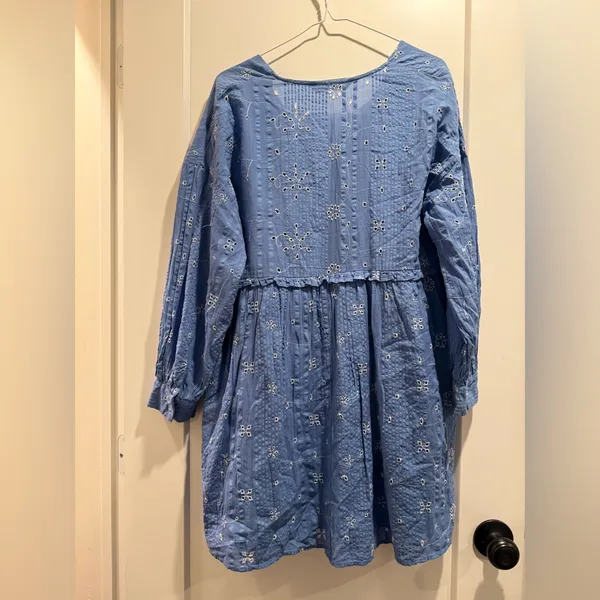 Zara Embroidered Blue Floral Oversized‎ Mini Dress - Size Medium - Image 6