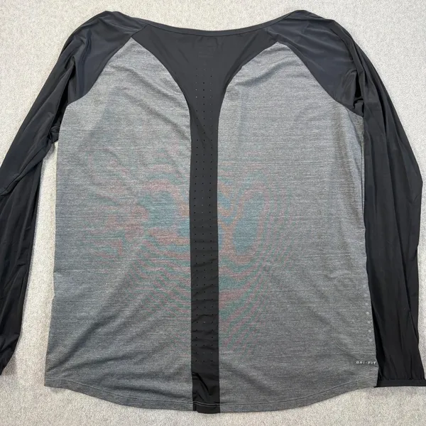 Nike Dri-Fit Women's XL Long Sleeve Active Shirt Grey Black Running Yoga Top - Image 9