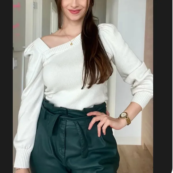 Marissa Webb White Asymmetric Sweater Top MEDIUM Business Casual Cottage $255 - Image 3