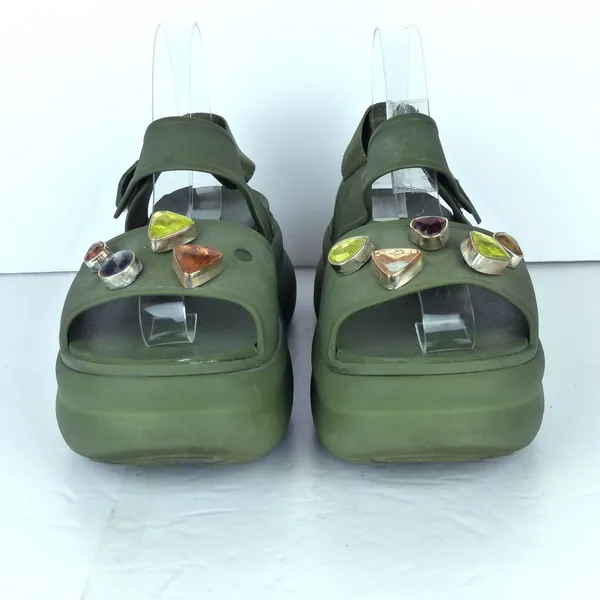 Crocs Soho Y Strap Sandals Womens 8 Army Green Platform Chunky Gem Charms Y2K - Image 3