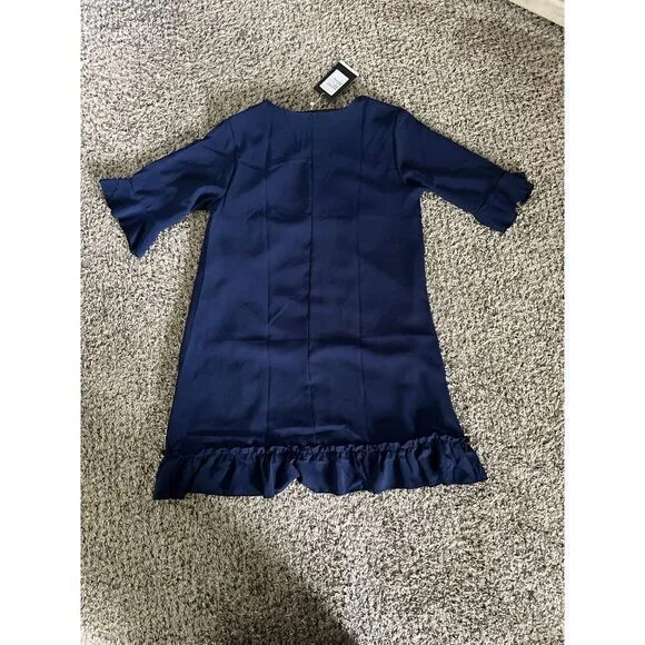 NWT Women’s Cherfly Navy Blue‎ Swing Dress ruffles short sleeves size medium - Image 6