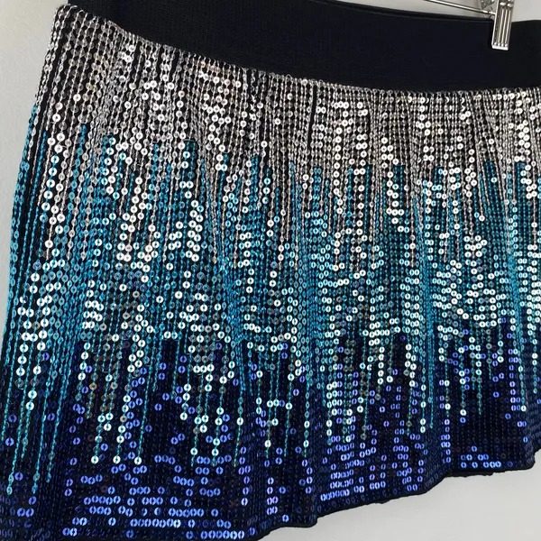 Free People Metallic Blue Ombre Sequin Mini Skirt Medium NWOT - Image 5