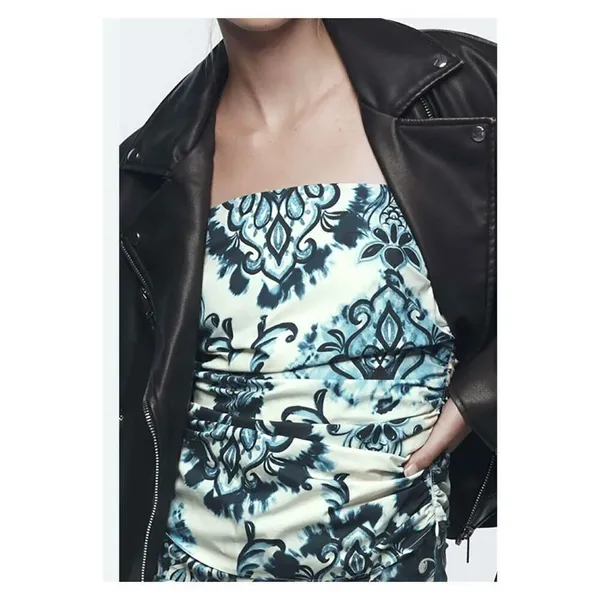 NWT Zara XS Floral Printed Ruched Cami‎ Tank Top Y2K Inspired THE OC White Blue - Image 14