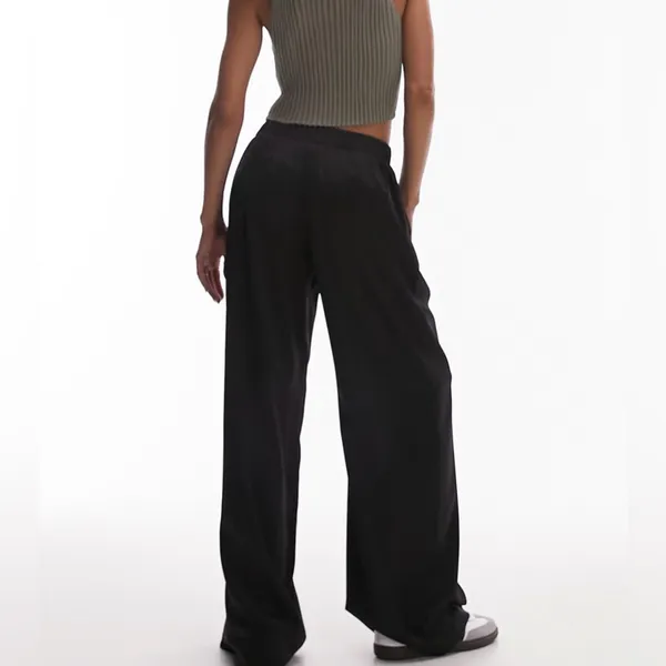 Topshop plain satin wide leg pants in black size 10 US‎ - Image 4