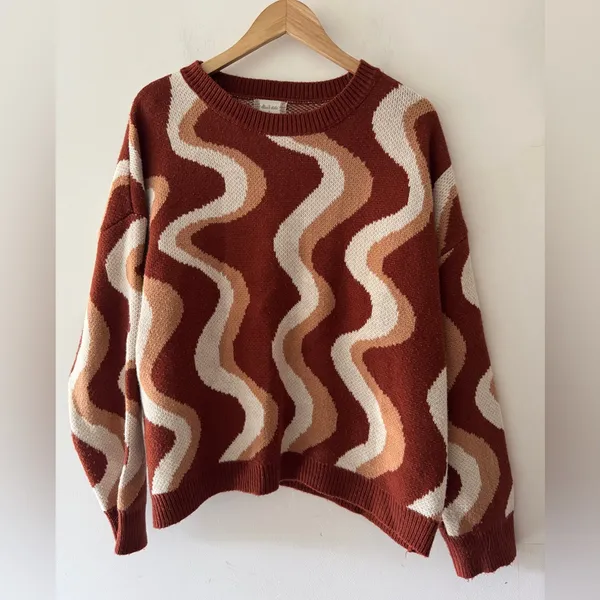 Altar’d State Brown Groovy Retro Style Andie‎ Oversized Sweater - Image 2