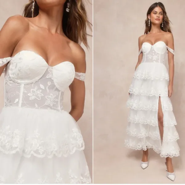 LULU's Sexy Floral Bridal Shower Reception Romantic Corset Off the Shoulder - Image 2