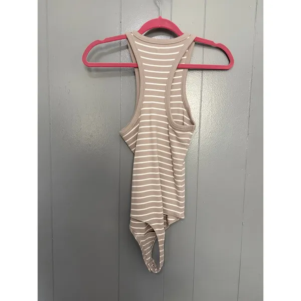Abercrombie & Fitch Soft A&F Rib Tan Striped Sleeveless High Neck Bodysuit M - Image 4