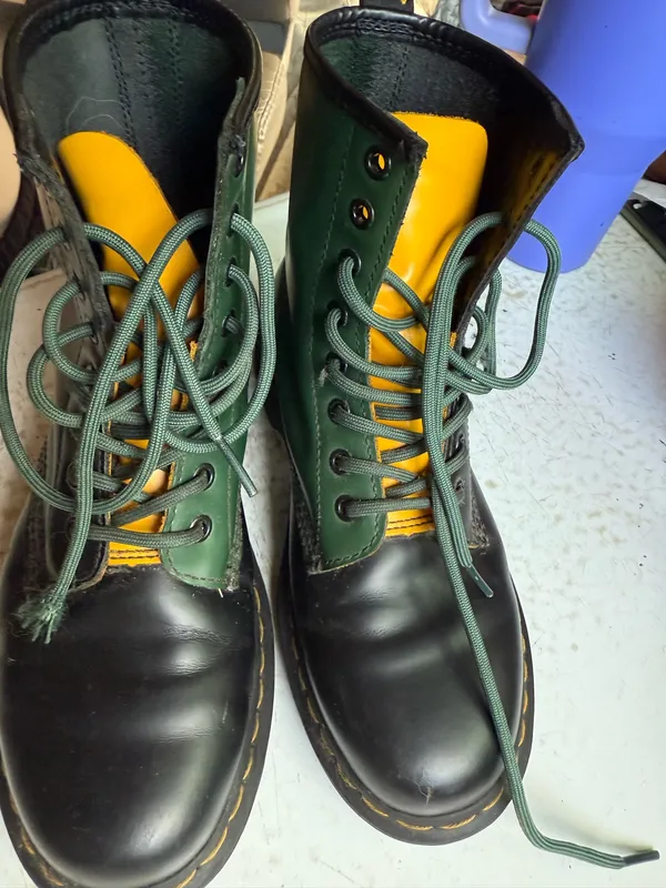 Durable leather Dr. Martens 1460 boots with a unique black, green - Image 2