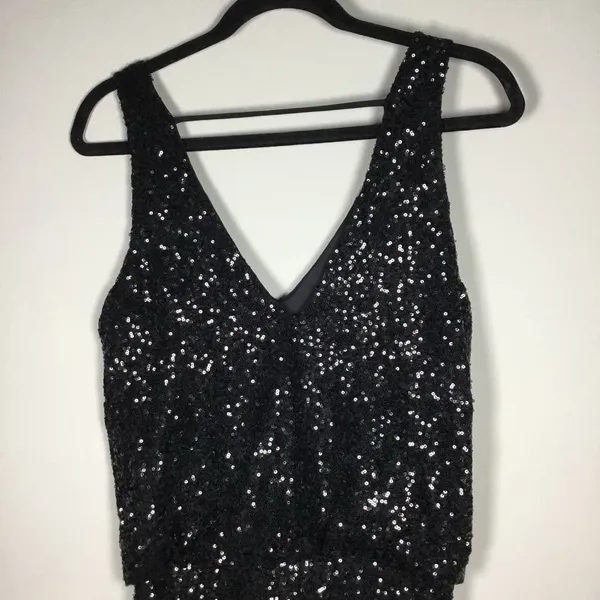 Astr Black All Over Sequin Glam Club Party‎ Concert Deep V Mini Dress S/M - Image 5