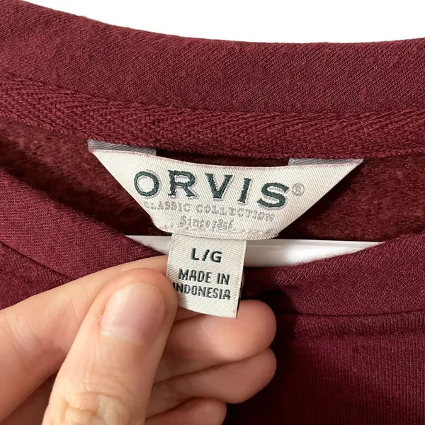 Orvis deep red crewneck sweater casual comfortable style large winter warm - Image 4