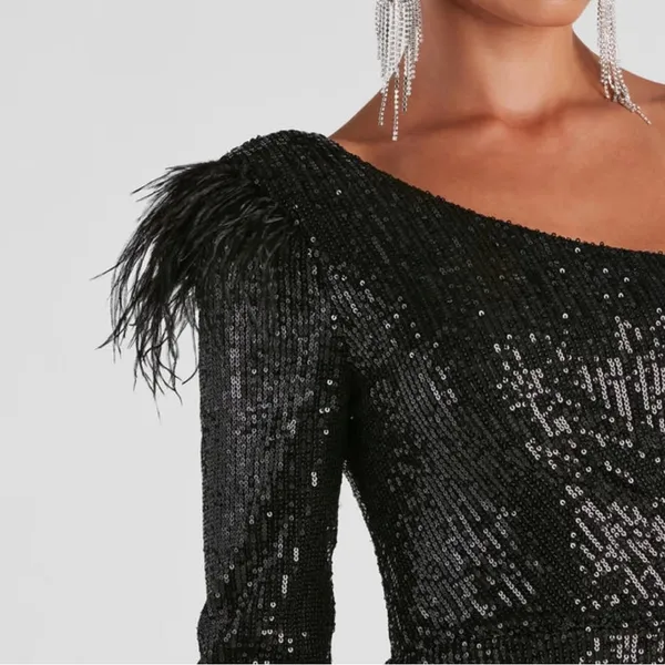 Windsor Black Sequin Asymmetrical Mini Dress - Image 2