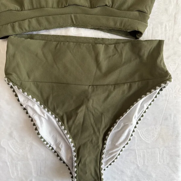 NEW Women's Olive Green Two Piece High Waist Bikini Swimsuit Size L #26045 - Image 4