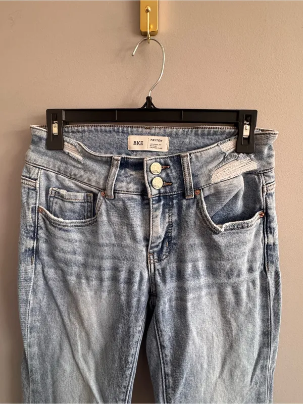 BKE Payton Jeans 25x27 Mid Rise Cropped Flare Distressed Light Wash Denim - Image 4