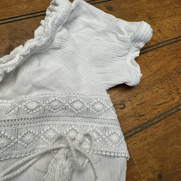 Ambiance Flowy Crochet Accents‎ Top Short Sleeve Boho Festival Blouse Size S - Image 5