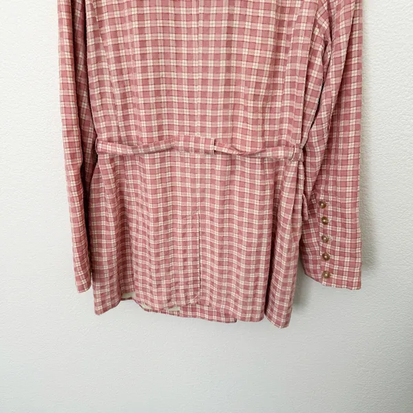 [Free People] Pink Olivia Gingham Plaid Oversized Double Breasted Blazer Large L - Image 6