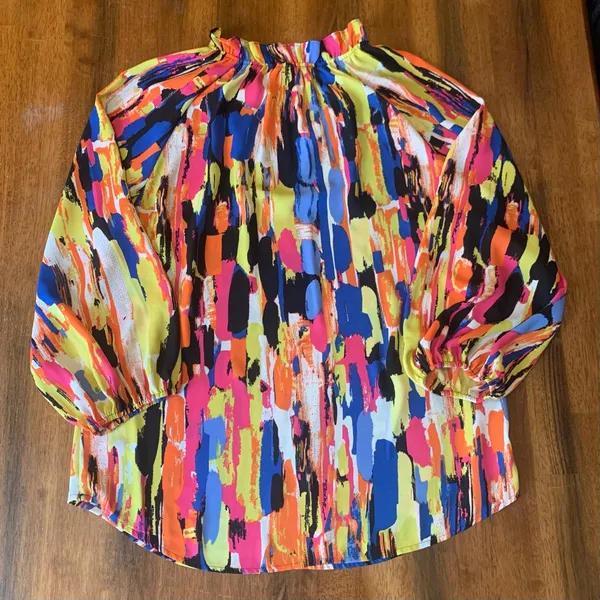 New York & Company Blouse Large Multicolor Brushstroke Abstract Colorful - Image 7