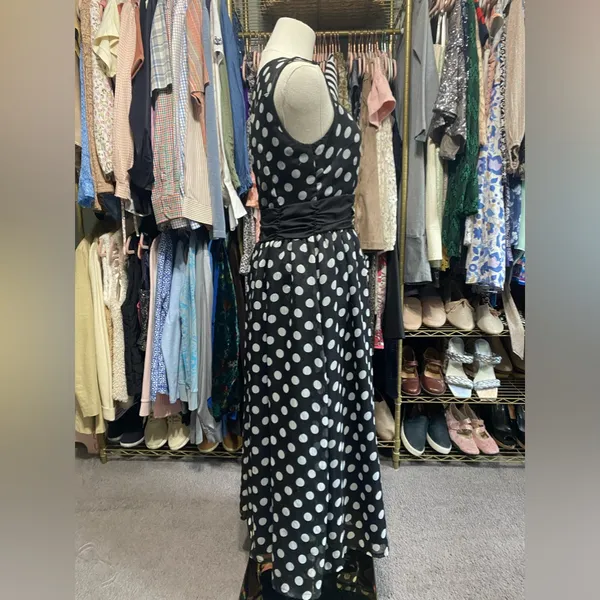 Lindy Bop Vintage Style Polka Dot Illusion Mesh Midi Swing Dress Black White - Image 4