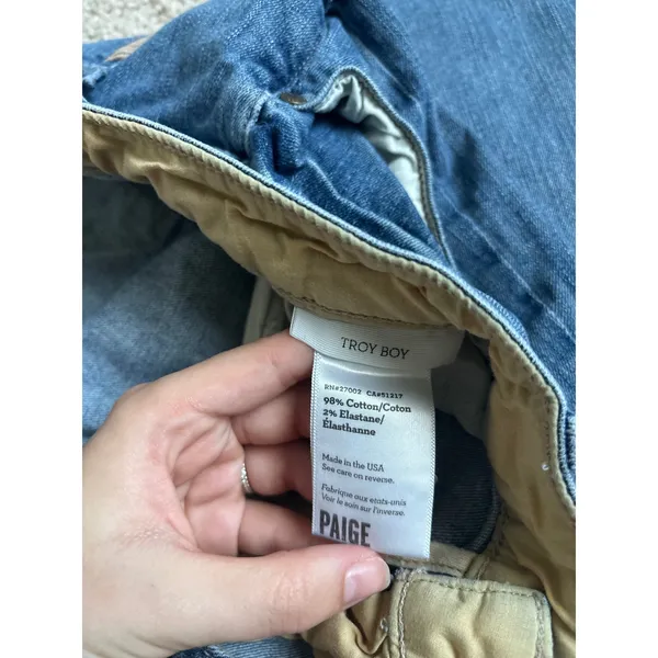Straight Leg Blue Jeans Paige Troy Boy Medium Wash Denim Pants - Image 4