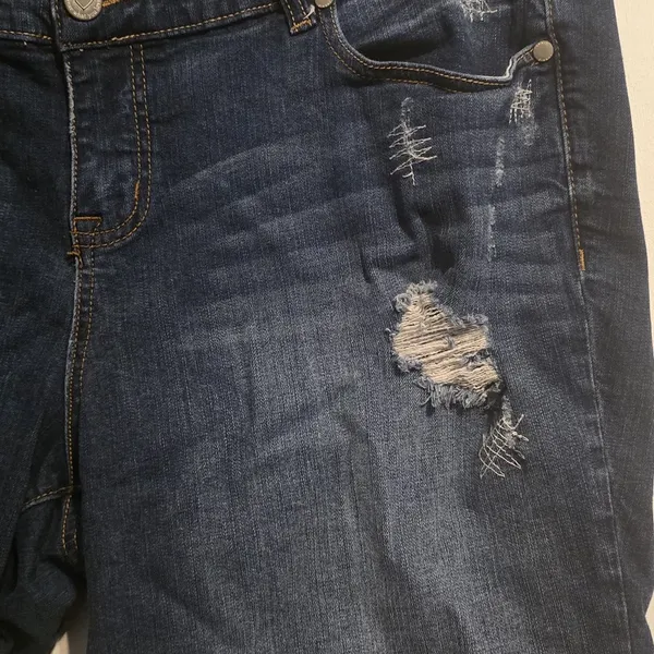 torrid Dark to Medium Wash Distressed Denim Bermuda Shorts - Image 4