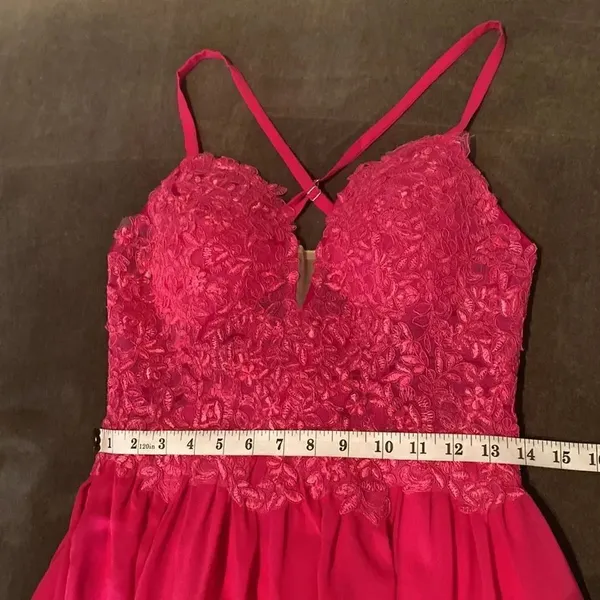 Women’s Pink Full Length Prom Party Dress Lace Appliqué Spaghetti Straps Size 8 - Image 10