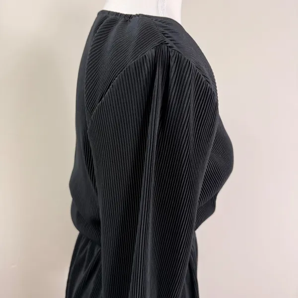 Abercrombie Black Plisse Mini Dress Long Sleeve Elastic Waist Pleated Small - Image 11