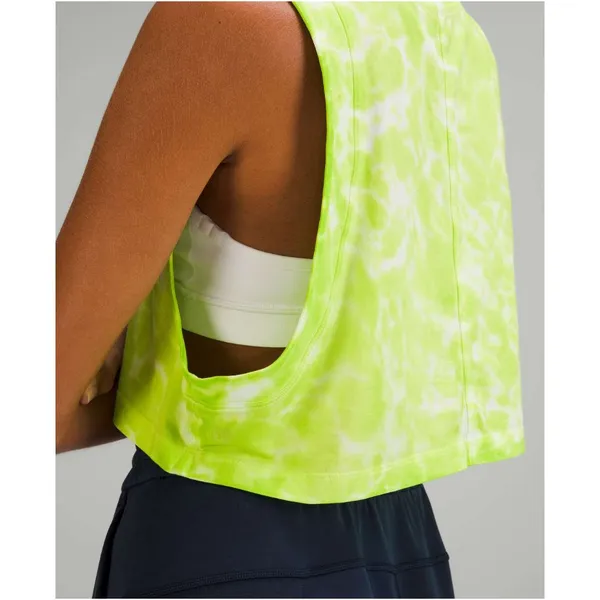 Lululemon All Yours Cropped Tank Top Lime Tie Dye Cotton Womens Size Medium - Image 4