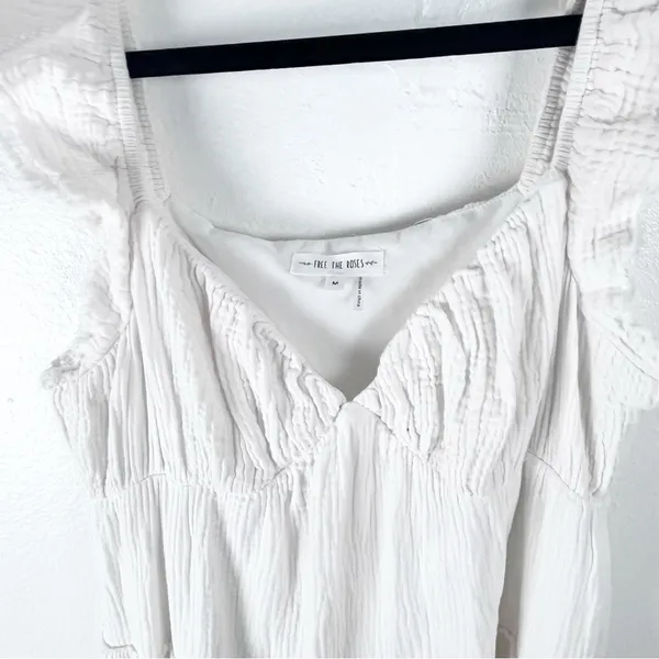 FREE THE ROSES 100% Cotton White Gauzy Tiered Lined Pockets Midi Dress Medium - Image 9