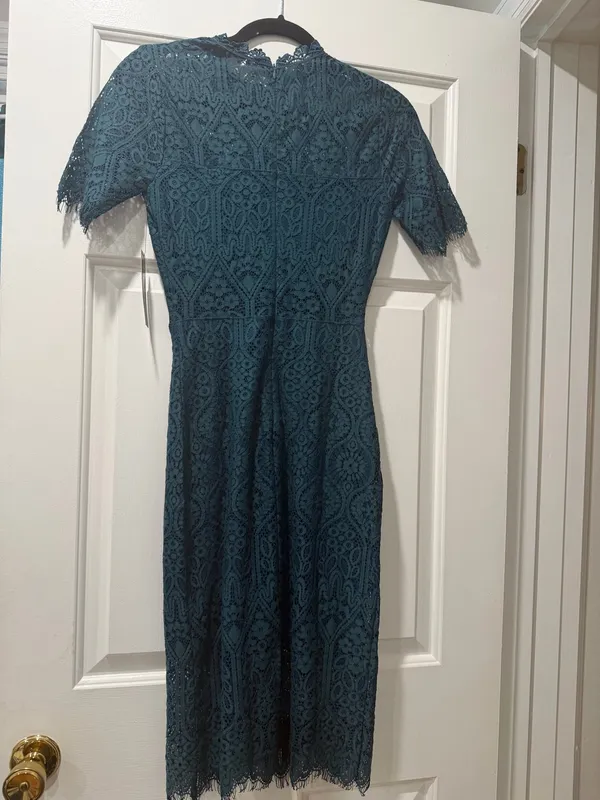 Lulus dark teal lace midi dress - Image 3