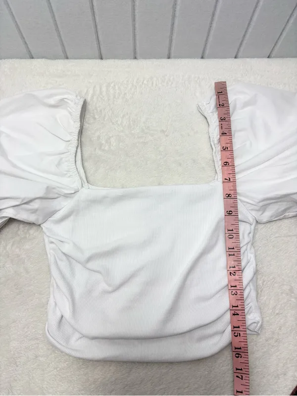 Zara White Puff Sleeve‎ Square-Neck Crop Top Size M - Image 7