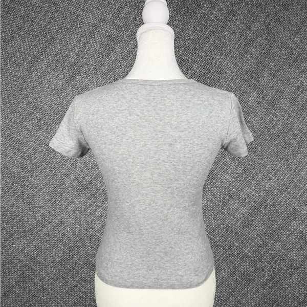 Light Gray Cotton V-Neck T-Shirt - Image 7