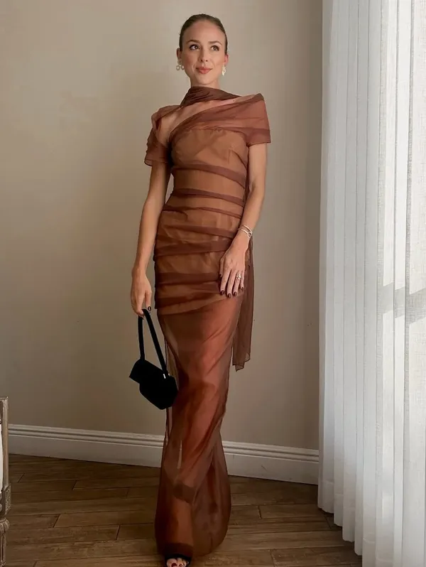 TOJHA Marceline Asymmetrical Sheer Maxi Dress - Image 3