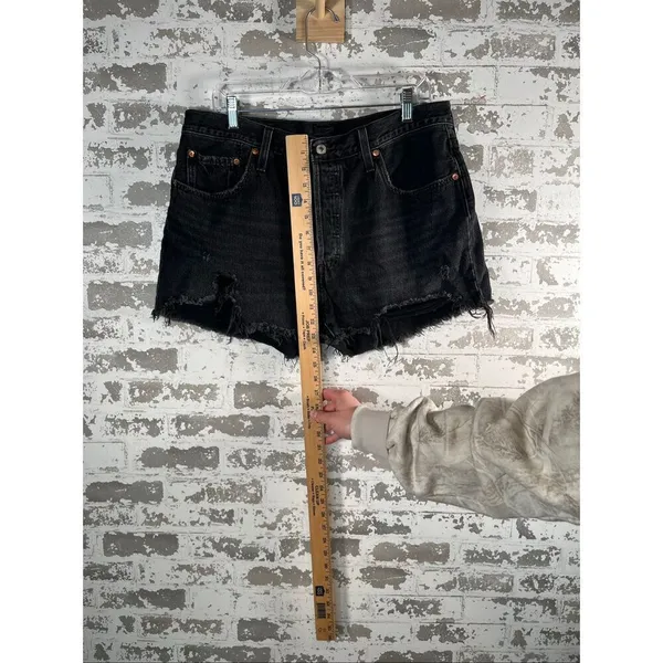 Levi’s | women black button fly denim shorts distressed - Image 6