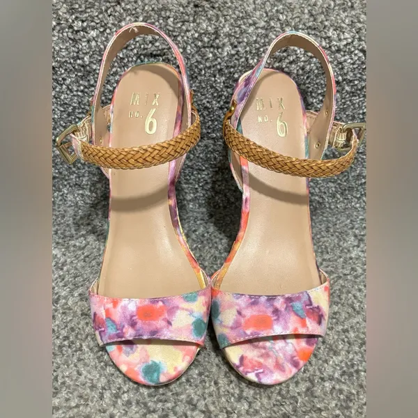 Mix No. 6 Zessi Floral Cork Wedge Sandals Ankle Strap Size 6.5 - Image 2