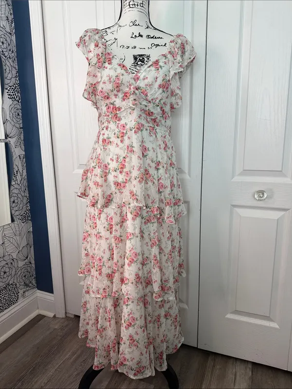 Altar'd State White Maxi Dress with Pink Floral Print - Image 2