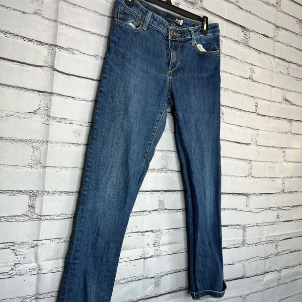 Seven7 Blue Straight Leg Jeans Classic Style Light Distressed SZ 4 Y2K Mid Rise - Image 6