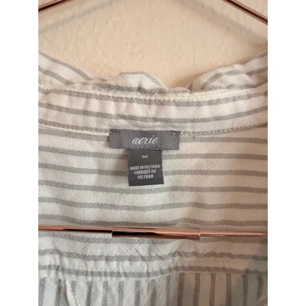 Aerie Tunic Top Women Medium Grey Striped Collar‎ Long Sleeve Boho Casual - Image 4