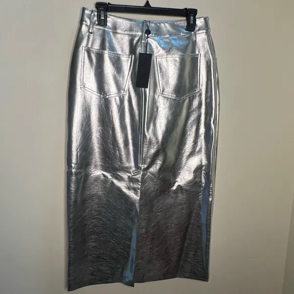 Gianni Bini Metallic‎ Silver Pencil Skirt - Image 3