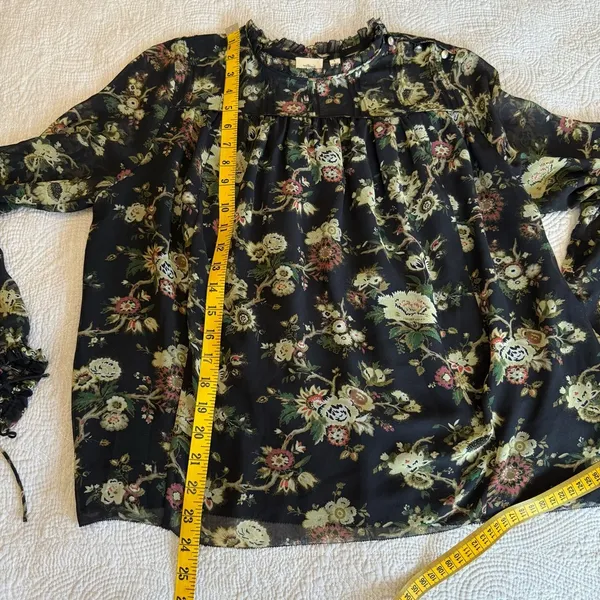 Aritzia Wilfred Black Floral Chiffon Blouse Shirt Top Womens S Small Long Sleeve - Image 9