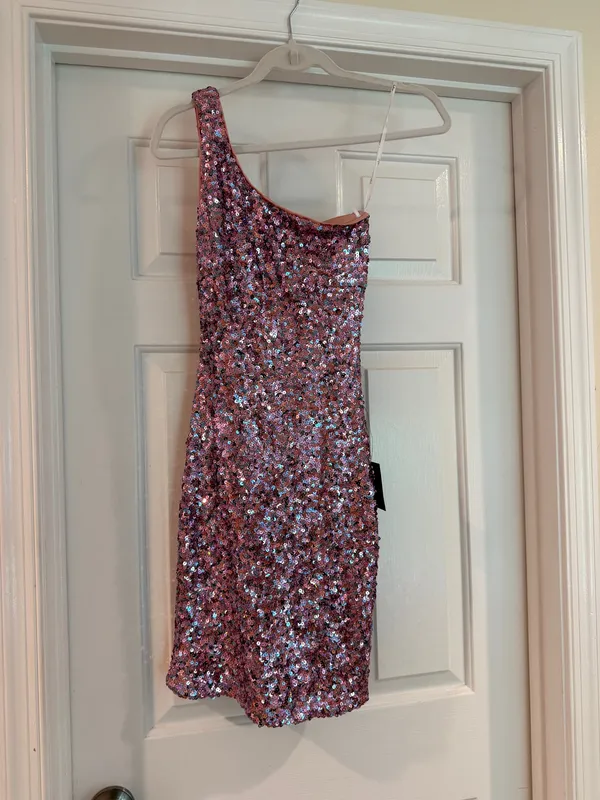 Lulus Sequin Bodycon Dress Mini Pink - Image 3