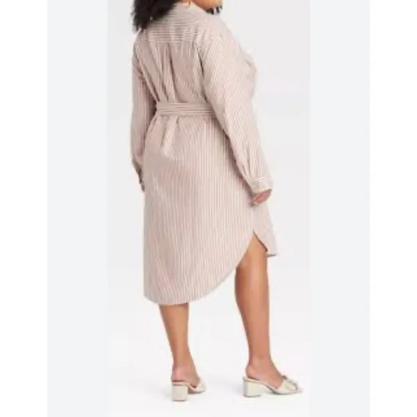 Ava & Viv™ Women's Long Sleeve Midi Shirtdress - Brown Striped XXL NWT - Image 2