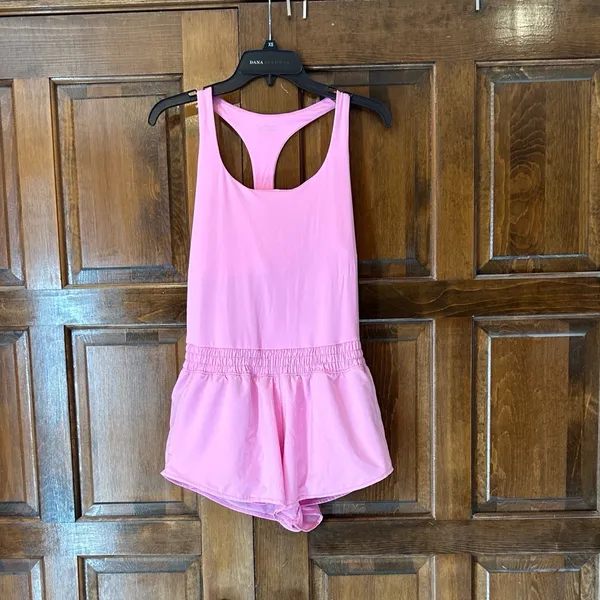 Aerie Offline Pink Athletic Romper Jumpsuit Women's Size Large L‎ Racerback - Image 4