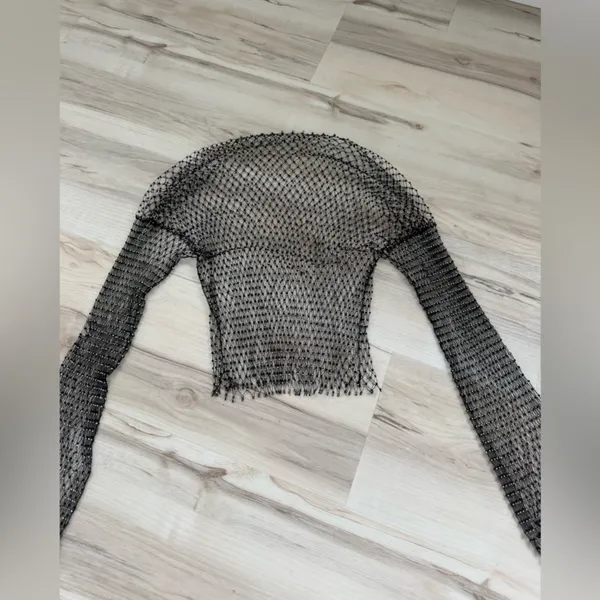 Amazon Black Crystal Net Long-Sleeve Crop Top - Image 2