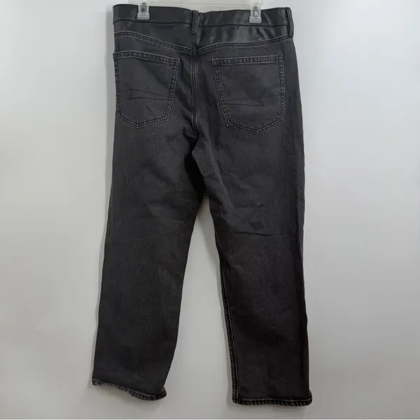 American Eagle Super High Rise Ankle Straight Jeans 12 Black Vegan Leather - Image 5