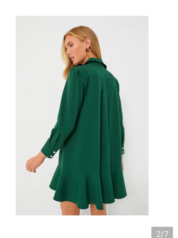 Tuckernuck green Crepe Callahan Shirt Dress long sleeve ruffle spring party $200 - Image 3