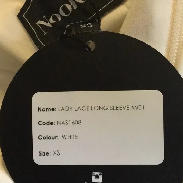 Nookie Lady Lace Long Sleeve White Midi Dress Formal Bodycon Sexy Night NWT v6x - Image 4