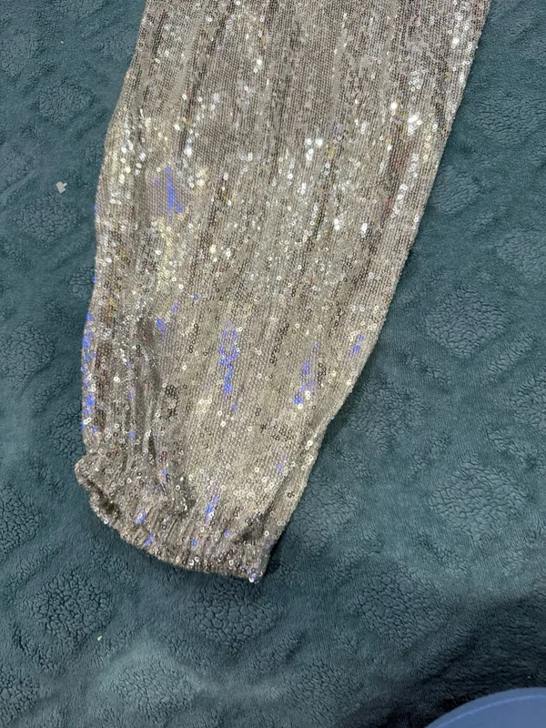 Josey Wynette Silver Sequin Long Sleeve V-Neck Blouse and Matching Jogger Set - Image 13