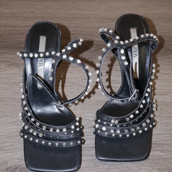 Zara Woman High Heel Studded Jewel Sandals Shoes size 37 - Image 8